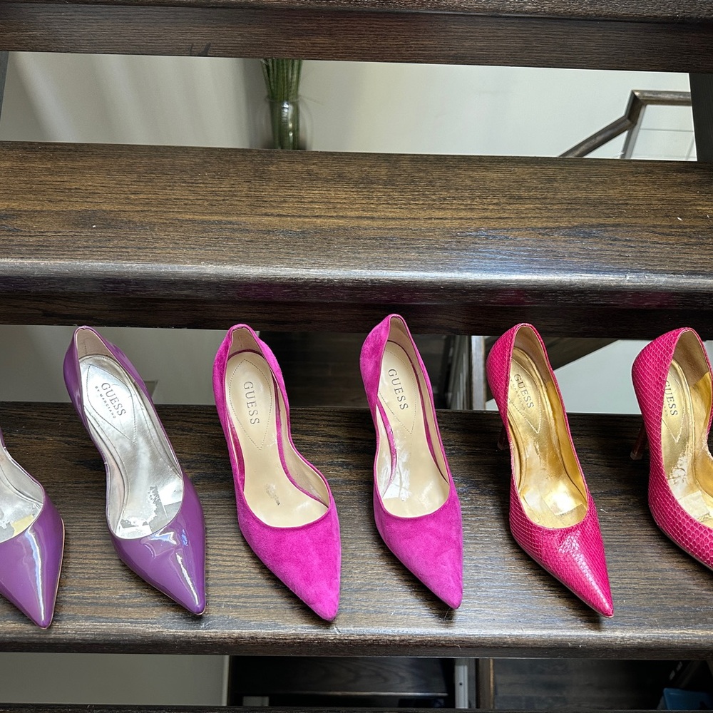 Guess Marciano-Pink, Black, White, Blue, Animal Print, Denim, Silver, Red Pumps